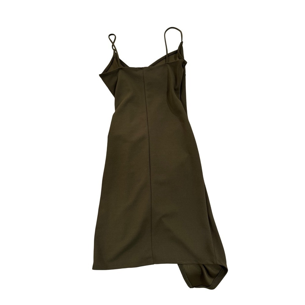 Mind Code Wrap Dress Womens S Olive Green Excellent Ruched Asymmetrical Mini - Picture 6 of 8